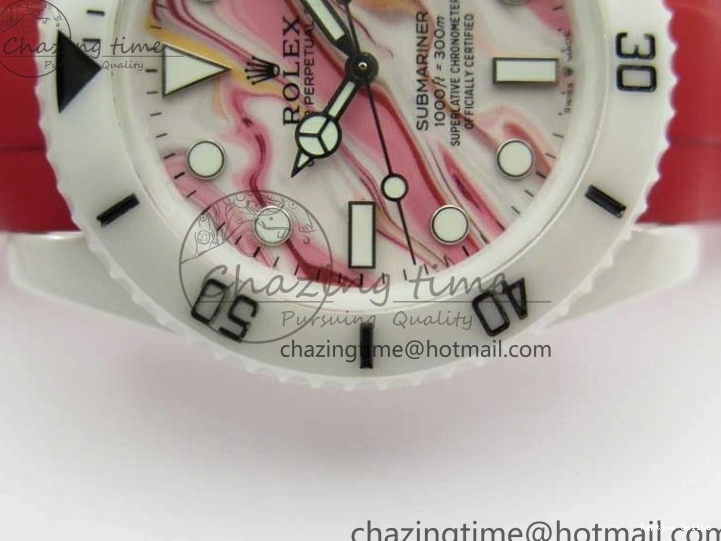 0123 WrinkleFree Submariner 40mm White Ceramic 5GF Best Edition White Red Dial on Red Rubber Strap SA 2485